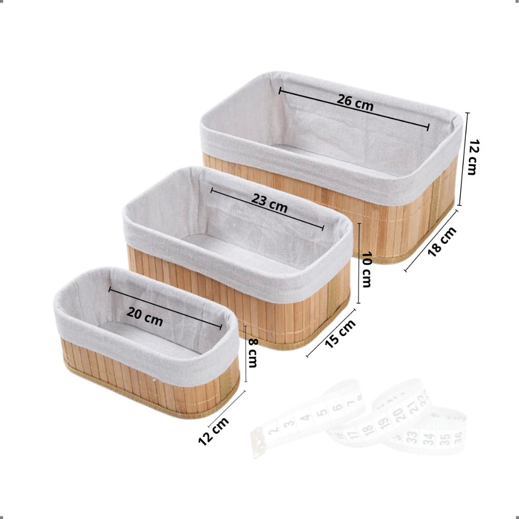 Organizadores de Bambu com Forro Interno – Para Quarto, Banheiro e Mais