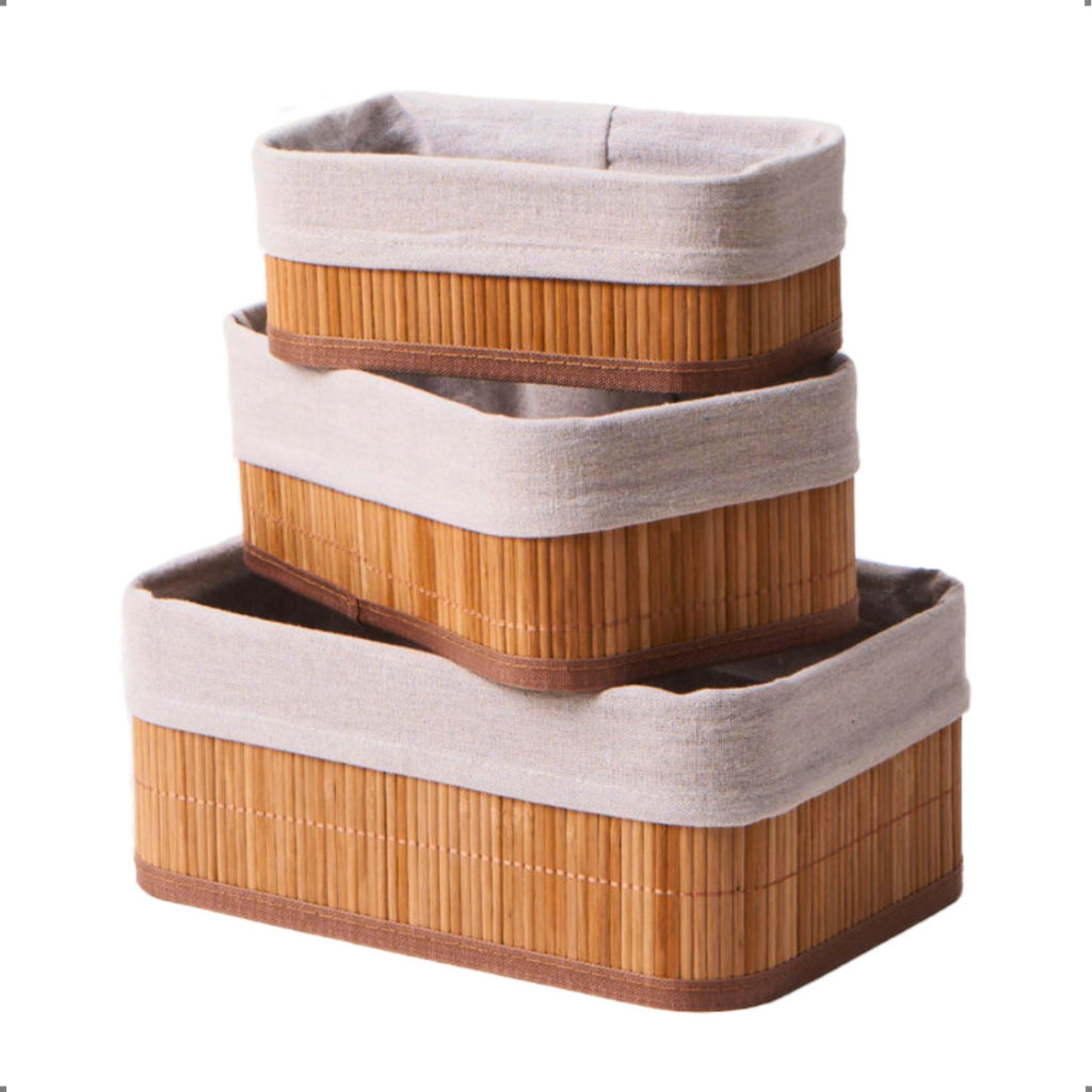 Organizadores de Bambu com Forro Interno – Para Quarto, Banheiro e Mais
