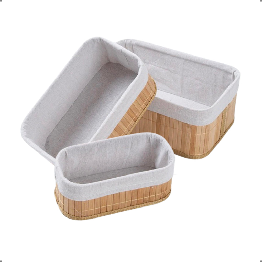 Organizadores de Bambu com Forro Interno – Para Quarto, Banheiro e Mais