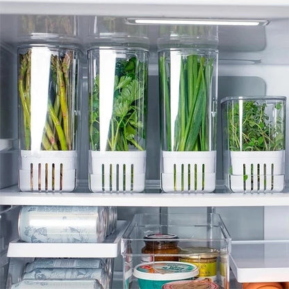 Pote Organizador 3 em 1 para Geladeira – Lave, Escorra e Armazene com Praticidade