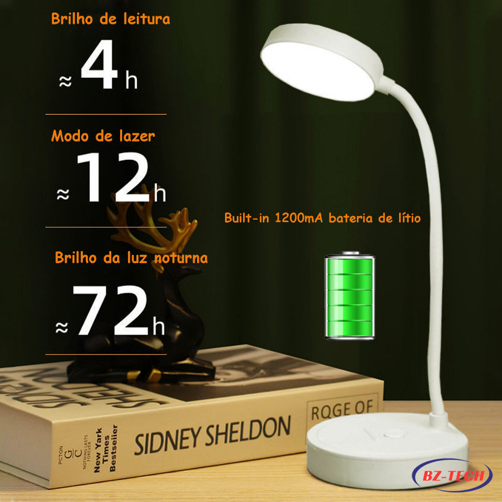 Luminária LED de Mesa Recarregável Touch com Haste Flexível – Sem Fio